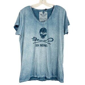 Sea Shepherd Blue Distressed Skull Logo Short Sleeve V-Neck Tee - Women's 2XL
